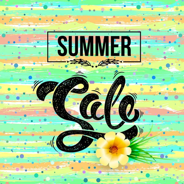 Summer sale. Vector hand drawn letters on a bright summer background — Stock Vector