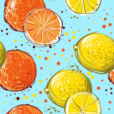 Limon ve portakal çizilmiş. Vektör seamless modeli 