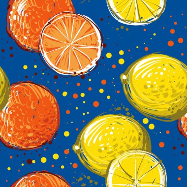Limon ve portakal çizilmiş. Vektör seamless modeli 