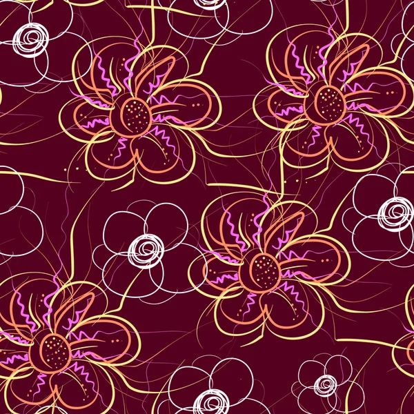 Fleurs dessinées à la main. Modèle sans couture vectoriel — Image vectorielle