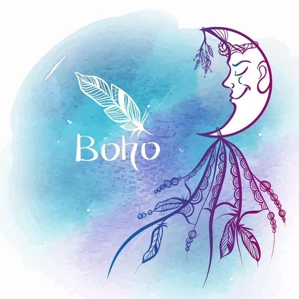 Hand drawn picture of a dream catcher decorated with feathers Stock Vector