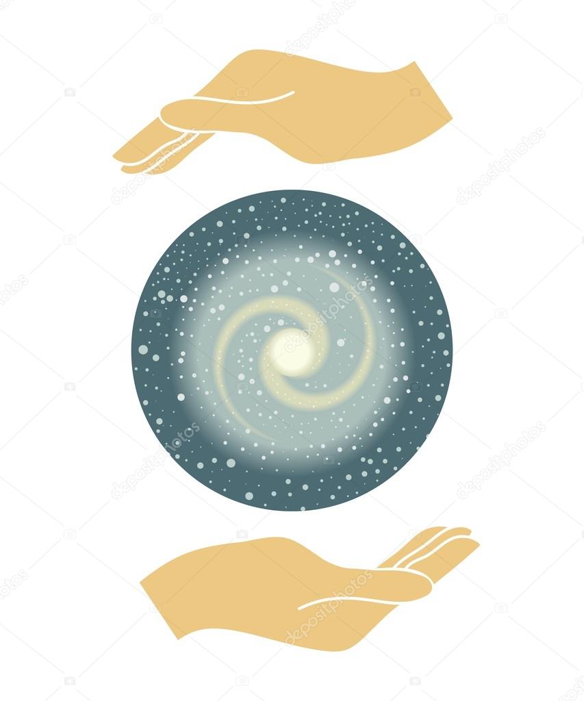 universe and hands