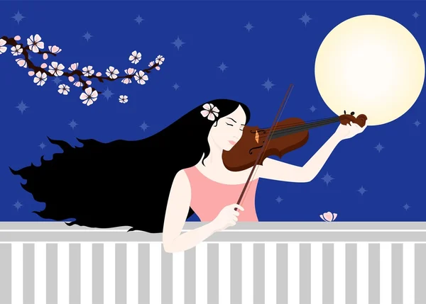 Fille avec lune de violon — Image vectorielle