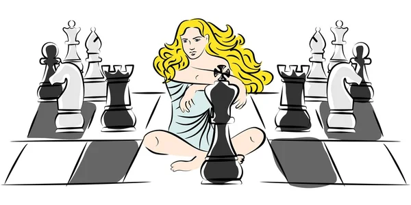 Šachy a dívka — Stockový vektor