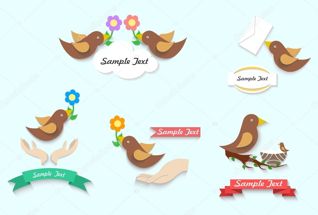 Illustration - set - with beautiful birds in the style of a flat design.