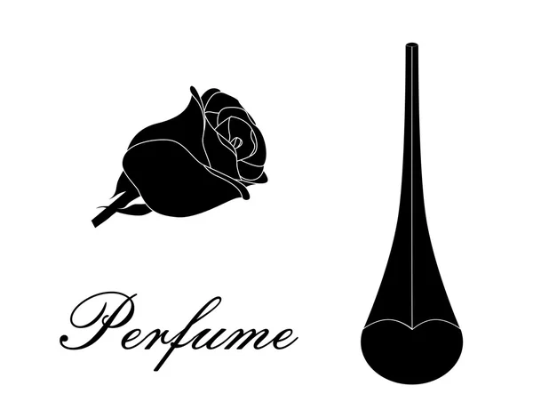 Rosa y perfume negro — Vector de stock