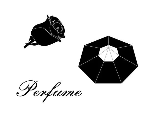 Rosa y perfume negro — Vector de stock