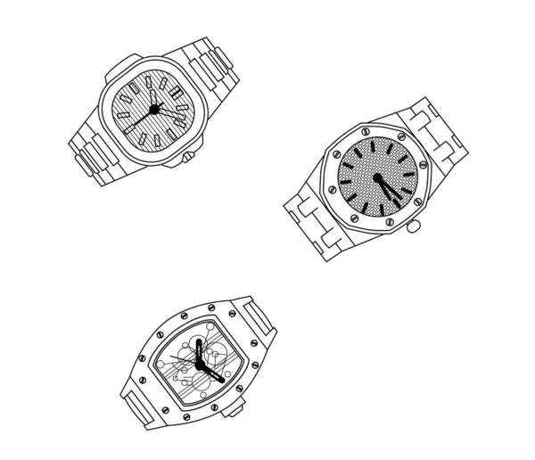 Conjunto Relojes Lujo Blanco Negro — Archivo Imágenes Vectoriales