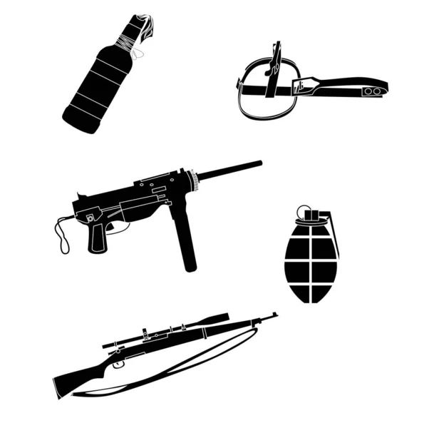 Illustration Set Objects Weapons Theme War — Stock Vector