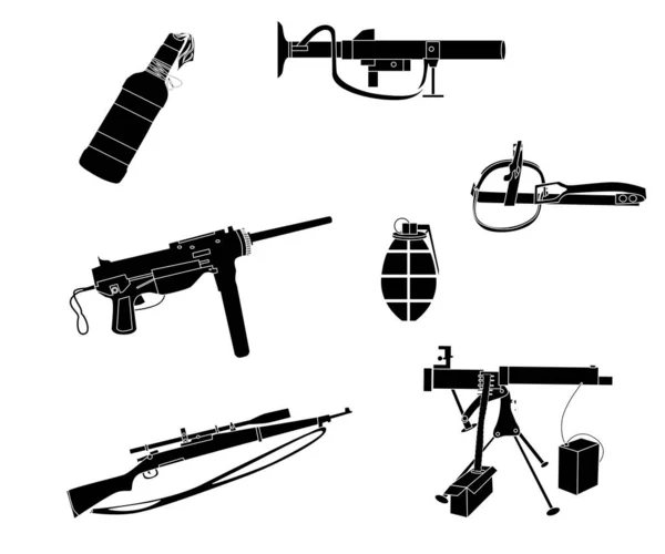 Illustration Set Objects Weapons Theme War — Stock Vector