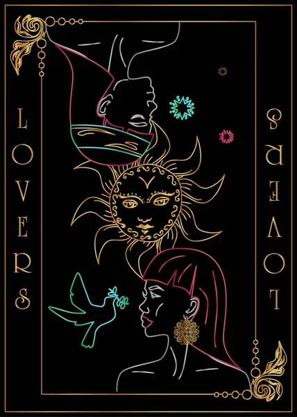 Illustration Carte Pour Tarot Les Amoureux — Image vectorielle