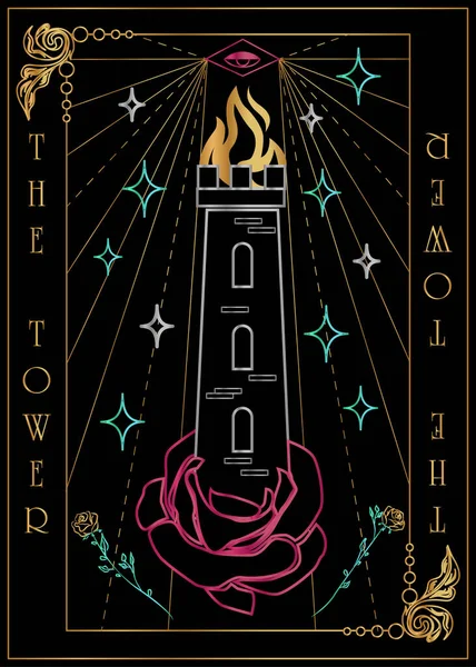 Ilustración Tarjeta Para Tarot Torre — Vector de stock