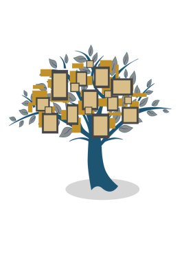 Aile ağacı ve akrabaları teması üzerine malzeme tasarım tarzında illüstrasyon.