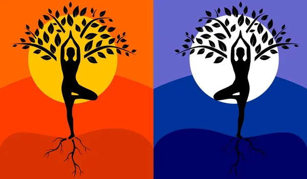 Yoga ağaç poz siluet