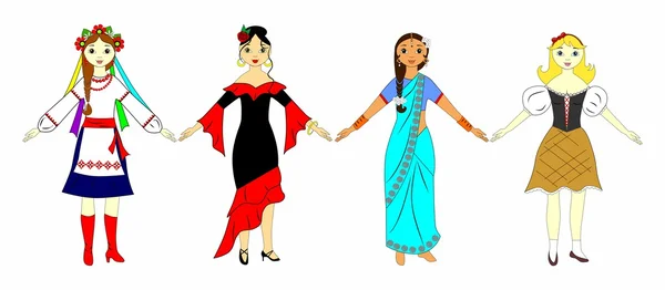 தேசிய ஆடை அணிந்த பெண்கள் — ஸ்டாக் வெக்டார்