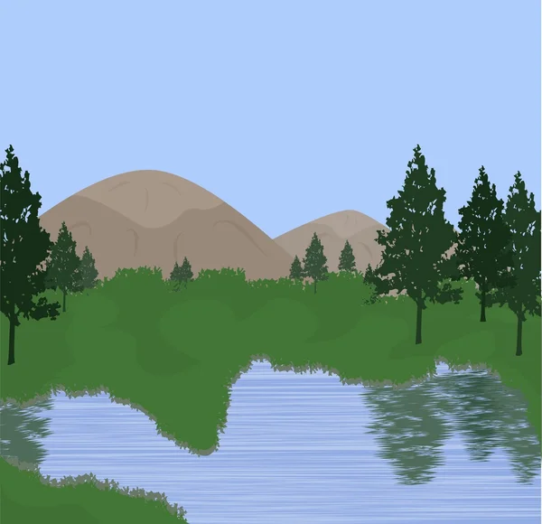 Paisaje y lago — Vector de stock