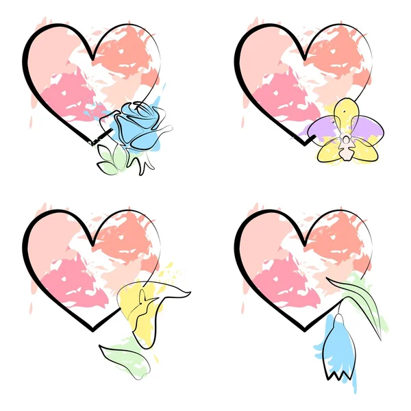 Corazones y flores — Vector de stock