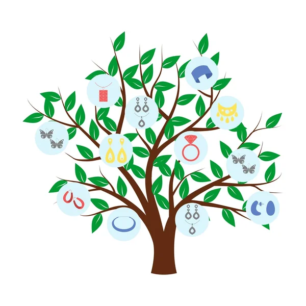 Árbol y joyería — Vector de stock