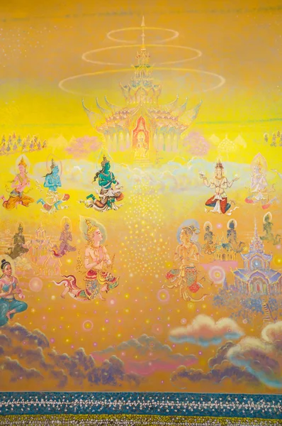 Aquarell-Kunst zur Geschichte des Buddhismus an der Wand des Heiligtums — Stockfoto