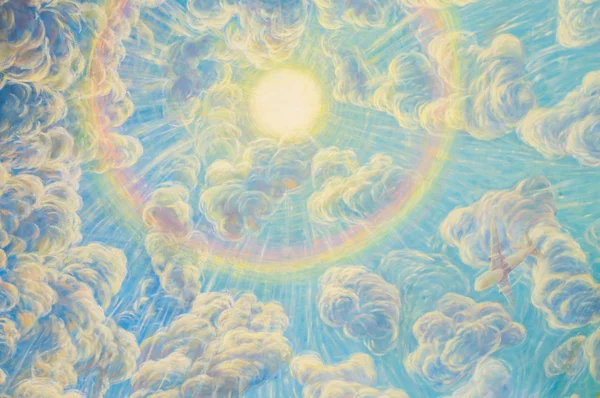 Arte de acuarela del cielo y la nube en la pared santuario Imagen De Stock