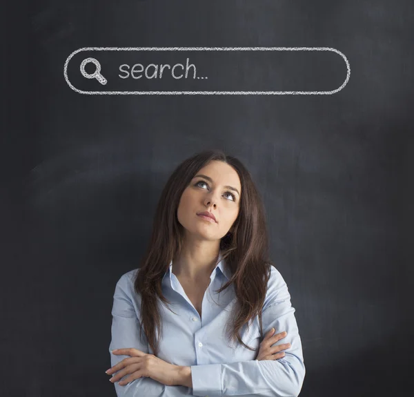 Businesswoman under the search bar — Stock Photo, Image