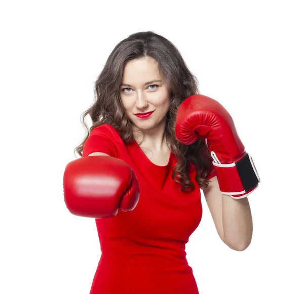 Boxer feminino com luva de boxe vermelho — Fotografia de Stock