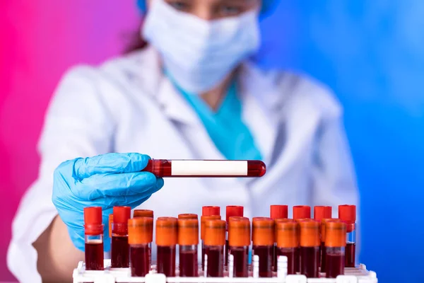 Technician Holding Blood Tube Test Research Laboratory Coronavirus Testing Doctor — Stock Photo, Image