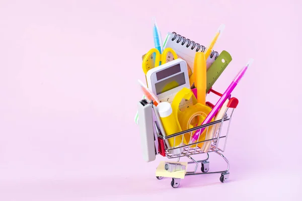 Stationery Office Supplies Miniature Shopping Cart Back School — Stock Photo, Image