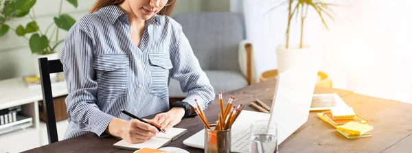 Young Woman Working Laptop Female Freelancer Connecting Internet Home Blogger — Stock Photo, Image