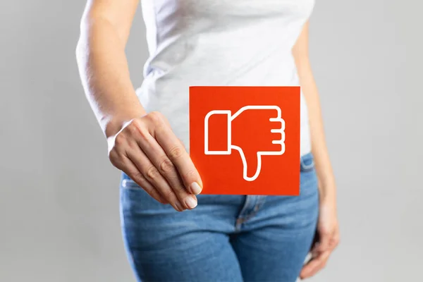 Young Woman Holding Paper Dislike Sign Her Waist Vaginal Urinary — Stock Photo, Image