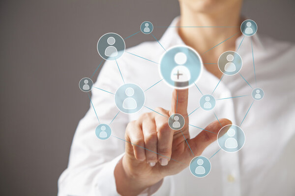 Businesswoman touch screen