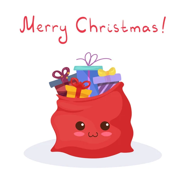 Εικονογράφηση Διάνυσμα Εορταστική Κόκκινη Τσάντα Δώρο Απομονώνονται Λευκό Φόντο Χριστούγεννα — Διανυσματικό Αρχείο