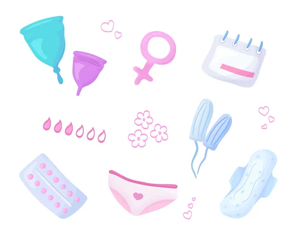 Menstruációs Ciklus Vektor Készlet Női Higiéniai Termékek Kritikus Napokon Személyi — Stock Vector