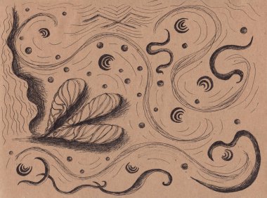 Klasik kağıda soyut el çizimi illüstrasyon. Meditasyon geçmişi konsepti için mürekkep kalem çizimi, kartpostal, yaratıcı baskı. Harika çizgiler dekorasyonu. Orijinal sanat eseri. Zarif dekoratif çizim.