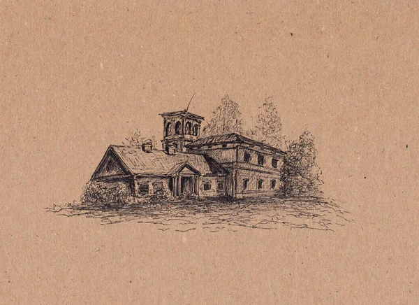 Pisak Ilustracja Wschodnioeuropejskiego Szlacheckiego Domu Frontonem Zamówieniami Ręcznie Rysowane Oryginalne — Zdjęcie stockowe