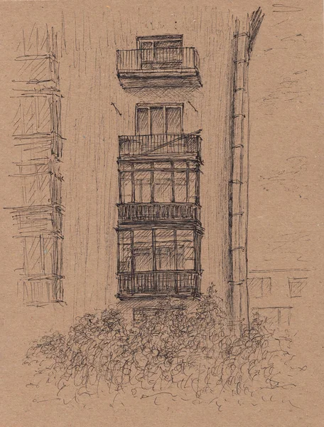Ручной Рисунок Чернильной Ручки Старыми Балконами Советского Союза Используйте Открытки — стоковое фото