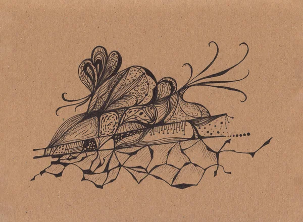 复古纸上的蜗牛画 现代手绘草图 创意超现实的原创艺术品 招贴画 植物商店装饰 精彩的风景画 — 图库照片