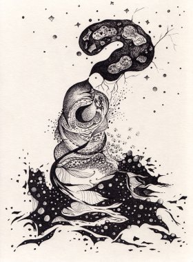 Sarılmaların soyut çizimleri, akıl sağlığı, insan ilişkileri konsepti. Birbirine karışan iki siluet. Huzurlu duygusal resim. Kart, poster, baskı için kullan. Kağıt üzerinde orijinal çizimler.