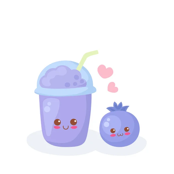 Χαριτωμένο Smoothie Μούρο Πλαστικό Κύπελλο Αφρό Vector Kawaii Καλοκαιρινό Ποτό — Διανυσματικό Αρχείο