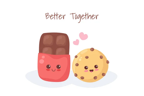 Εικονογράφηση Διάνυσμα Kawaii Χαμογελαστούς Χαρακτήρες Σοκολάτας Και Cookie Αστείο Αξιολάτρευτο — Διανυσματικό Αρχείο