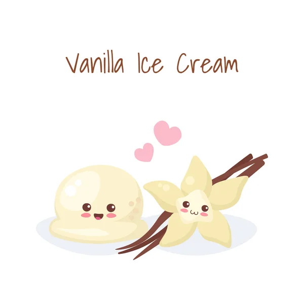 Kawaii Ice Cream Piłka Kwiat Wanilii Izolowane Białym Tle Ilustracja — Wektor stockowy