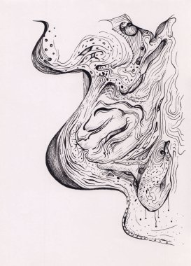 Kağıt üzerinde soyut nehir boyası. Siyah mürekkep kalem çizimi. Siyah ve beyaz akışkan sıvı şekilleri. Orijinal sürrealist sanat. Huzurlu bir doğa geçmişi var. Kart, dövme ve baskı için dikey fantastik çizim