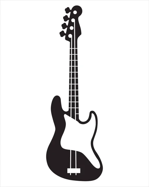 Rockgitarre Bassgitarre Gitarre Silhouette Saiteninstrument Flacher Vektor Cartoon Stil Auf — Stockvektor