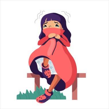 Üzgün ve depresif bir kız oturuyor. Hayal kırıklığına uğramış bir genç. Korkak, mutsuz ve stresli bir öğrenci. Yaratıcı düz vektör çizimi.