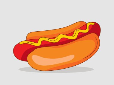 Sosisli sandviç, soslu kızarmış sosis. Fast food yemeği. Vektör çizimi. Düz çizgi film.