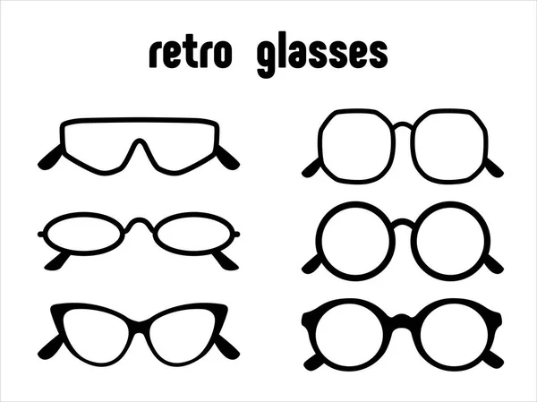 Retro Gafas Icono Conjunto Colección 90S Retro Borde Negro Estrecho — Archivo Imágenes Vectoriales