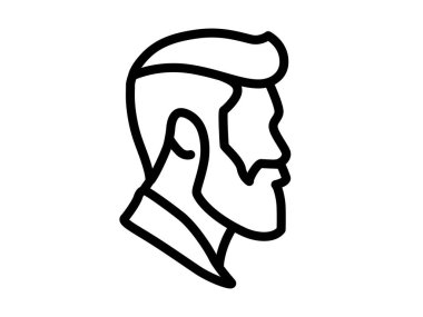 Baş Simge Profili. Berber sembolü beyaz arka planda izole edilmiş. Kuaför, Web sitesi sayfası ve mobil uygulama tasarımı için vektör illüstrasyonu. 