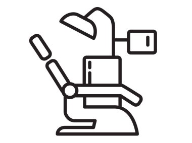 Beyaz arka planda modern diş sandalyesi ikonu. Diş aletleri. Tıbbi rozet için vektör düz stil. Diş ve ortodonti kliniği için tıbbi sembol.