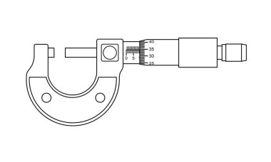 Mikrometre. Endüstri ve iş için yüksek hassasiyetli ölçümler için ölçüm aracı ve enstrüman. Vektör illüstrasyonu beyaz arkaplanda izole edildi.