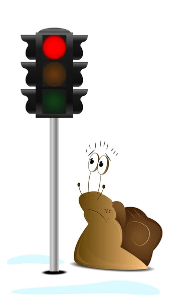 Cartoon af slak met semafoor — Stockvector